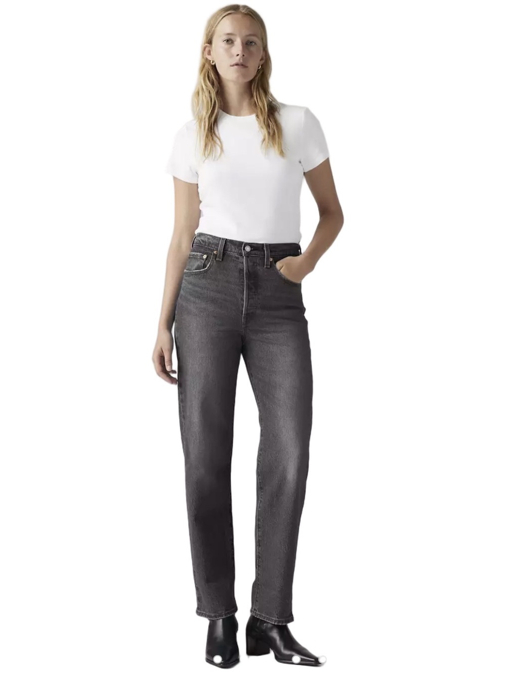 Levis Ribcage Straight Ankle Jeans Sz 28 Washed Black Button Fly
